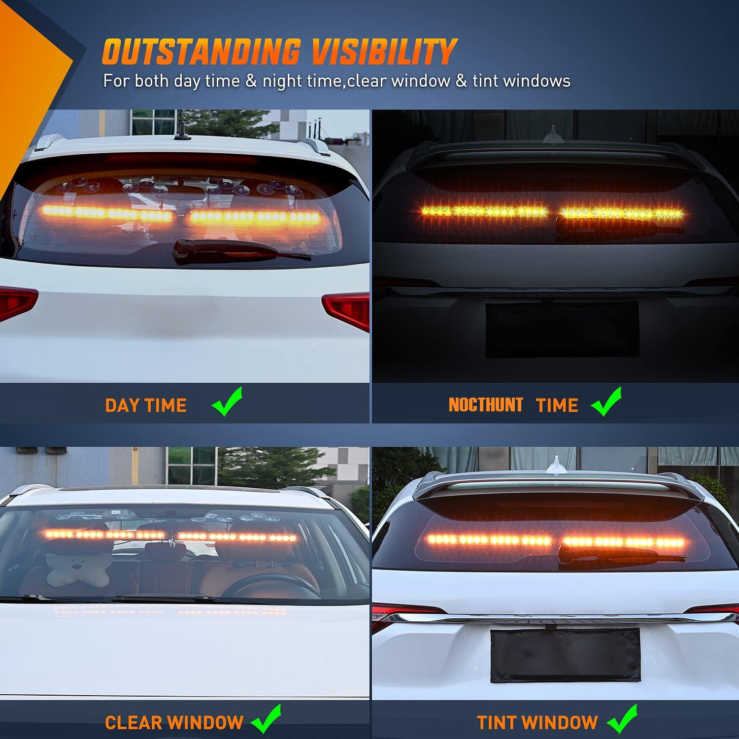 Nocthunt Traffic Advisor Emergency Strobe Light Bar 2 in 1 17Inch 32LED 23 Flash Patterns Directional Safety Warning Lights with Cigar Lighter on Trucks Police Construction Vehicles