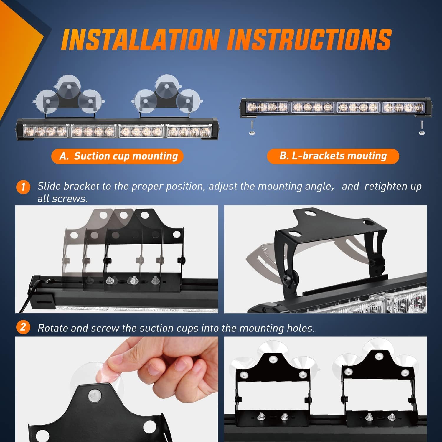 Nocthunt Traffic Advisor Emergency Strobe Light Bar 2 in 1 17Inch 32LED 23 Flash Patterns Directional Safety Warning Lights with Cigar Lighter on Trucks Police Construction Vehicles
