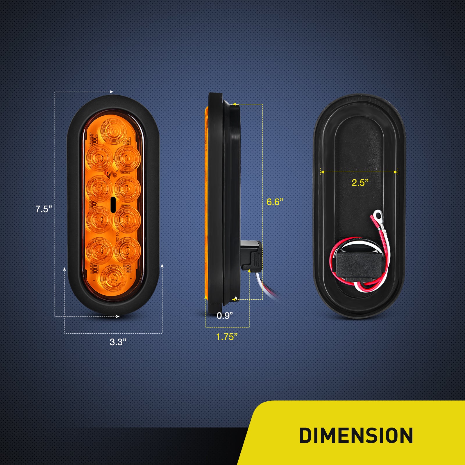 Nocthunt 6Inch Oval Trailer Tail Light with flush Mount Grommets Plugs w/Mounting Brackets 2PCS Amber Waterproof Turn Signals Trailer Lights for RV Truck